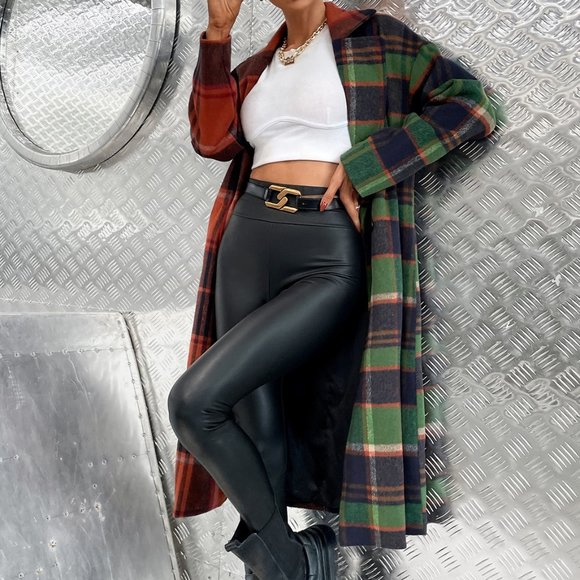 TRENDY GIRL Plaid Print Button Front Overcoat / Ja - Picture 6 of 9